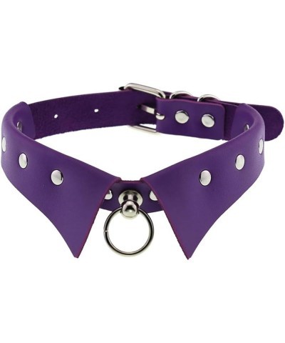 Punk Hauling Chain PU Leather Collar Necklace Neck Strap Gothic NightClub Goth Leash Belts Adjustable Size 21-Purple $10.97 N...