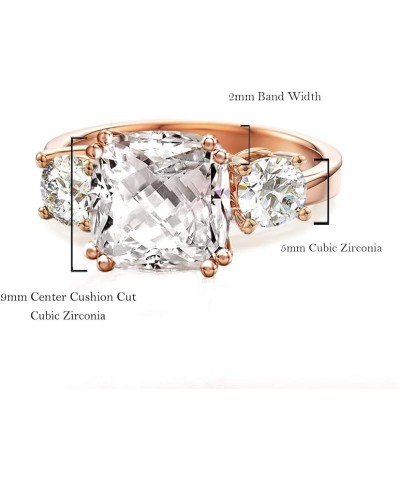 3 Stone Engagement Rings for Women Wedding Ring Sets with Cushion Cut Simulated Diamond CZ in Gold Plating, Size 5-10 Rose Go...