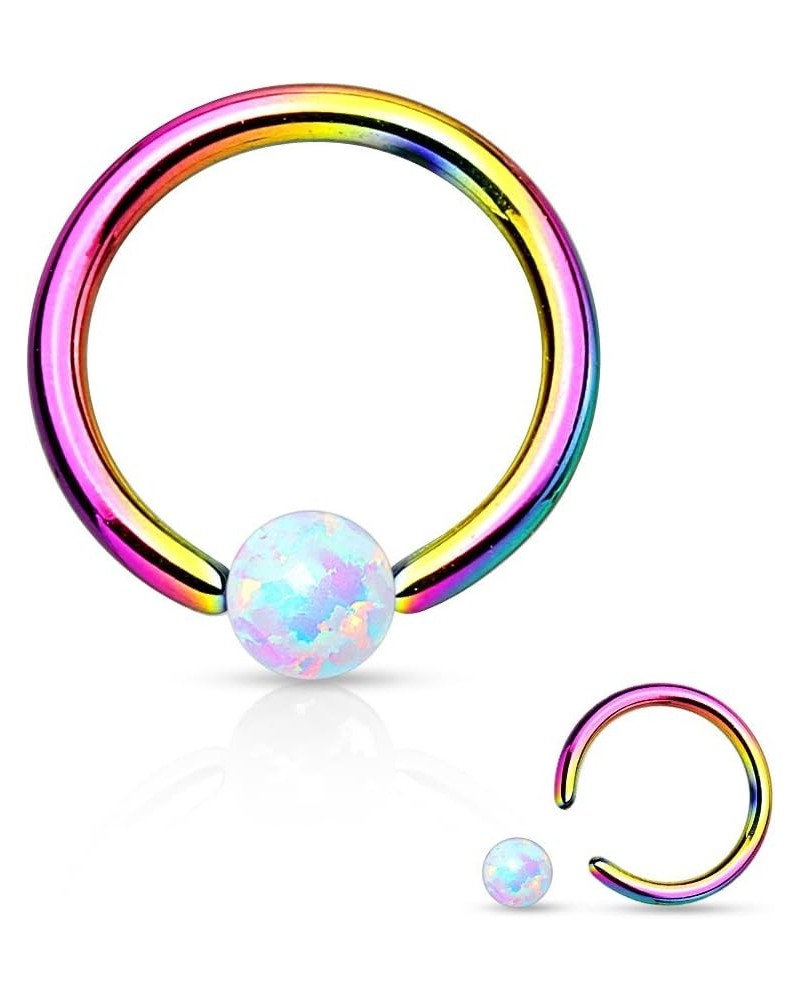 Opal Captive Bead Synthetic 316L Surgical Steel Ring (16g 5/16" 8mm Opal White) 16g 5/16" 8mm Rainbow $9.68 Body Jewelry