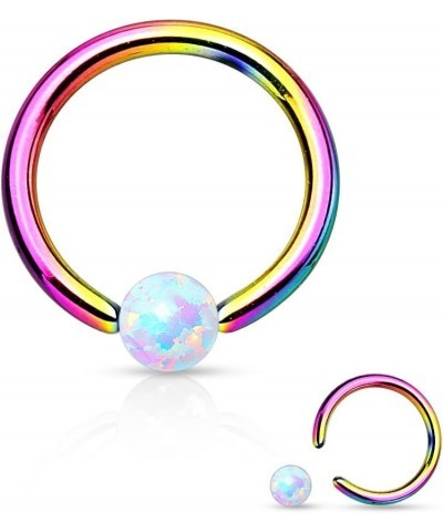 Opal Captive Bead Synthetic 316L Surgical Steel Ring (16g 5/16" 8mm Opal White) 16g 5/16" 8mm Rainbow $9.68 Body Jewelry