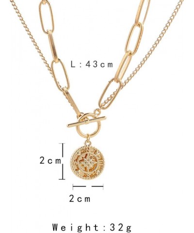 Gold Chunky Thick Link Chain Necklace Compass Coin Pendant Toggle Necklace Charm Minimalist Jewelry for Women Men Teen Girls ...