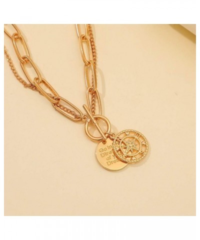 Gold Chunky Thick Link Chain Necklace Compass Coin Pendant Toggle Necklace Charm Minimalist Jewelry for Women Men Teen Girls ...