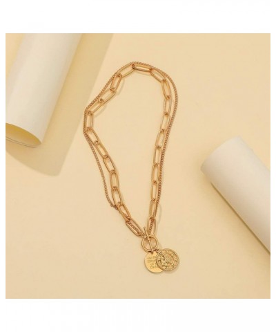 Gold Chunky Thick Link Chain Necklace Compass Coin Pendant Toggle Necklace Charm Minimalist Jewelry for Women Men Teen Girls ...