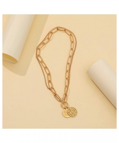 Gold Chunky Thick Link Chain Necklace Compass Coin Pendant Toggle Necklace Charm Minimalist Jewelry for Women Men Teen Girls ...