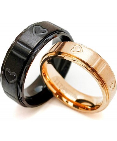 Matching Rings His and Her Rings Couple Rings Titanium Steel Wedding Band Heart Wedding Ring Black women size6 & men size8 $1...