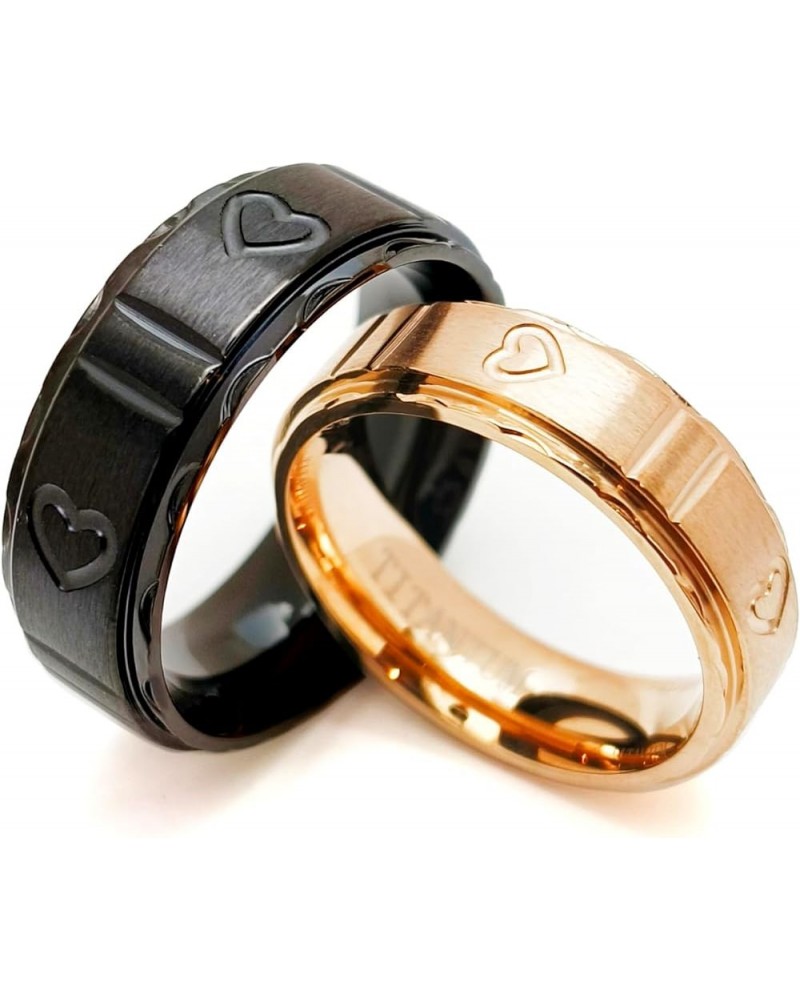 Matching Rings His and Her Rings Couple Rings Titanium Steel Wedding Band Heart Wedding Ring Black women size6 & men size8 $1...