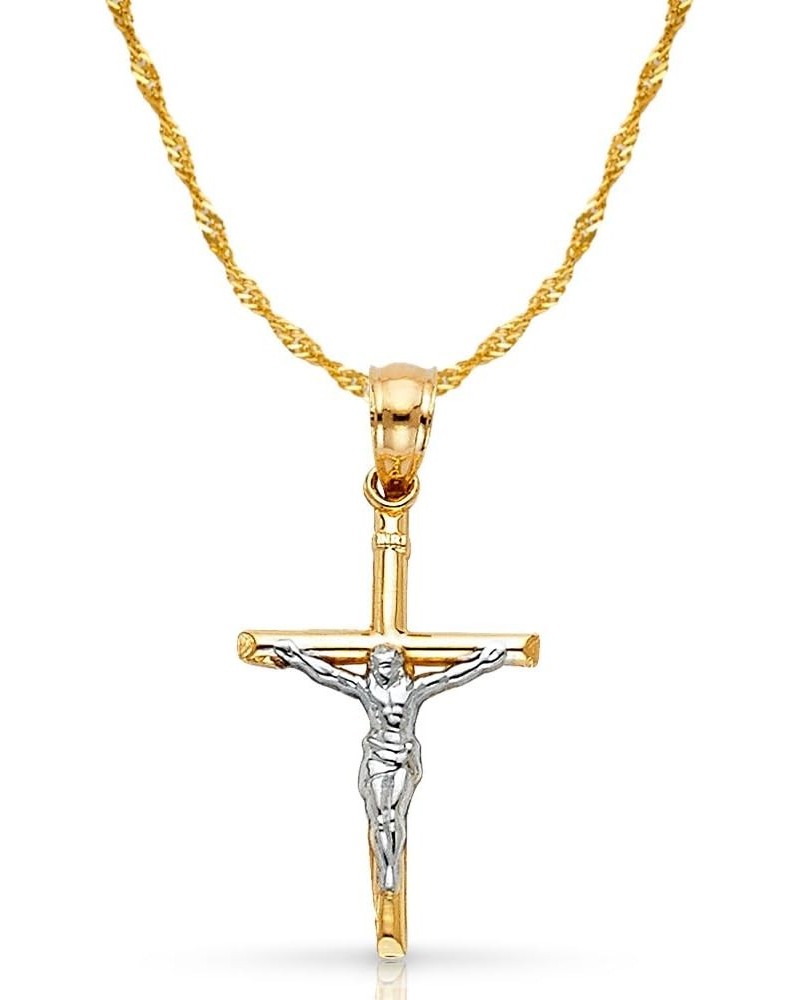 14K Two Tone Gold Jesus Crucifix Cross Pendant with 1.2mm Singapore Chain Necklace 18.0 Inches $89.30 Necklaces