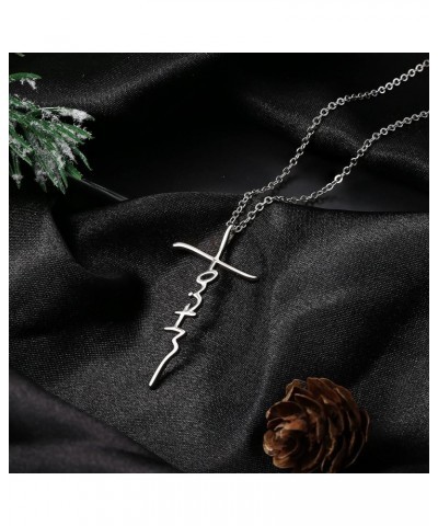 925 Sterling Silver Faith Cross Pendant Necklaces for Women 18K White Gold Plated Blessed Jesus Love Hope Grace Strength Side...