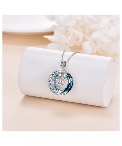 Moon Star Necklaces Gifts for Women, 925 Sterling Silver Crescent Moon Number Pendant Necklace Circle Blue Crystal Jewelry Ch...