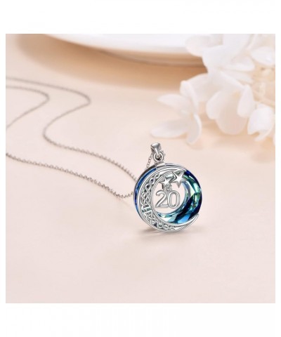 Moon Star Necklaces Gifts for Women, 925 Sterling Silver Crescent Moon Number Pendant Necklace Circle Blue Crystal Jewelry Ch...