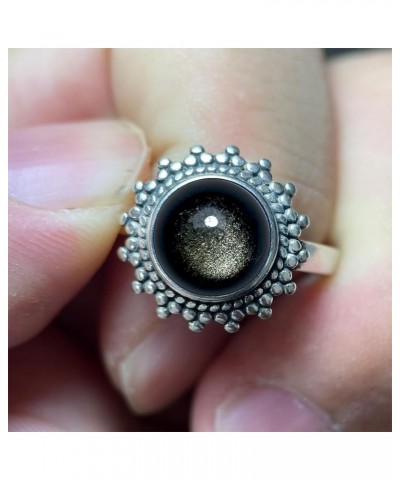 Silver Natural Obsidian Stone Ring for Women,Retro S925 Sterling Silver Gemstone Ring Jewelry Gift for Her A_Obsidian $15.92 ...