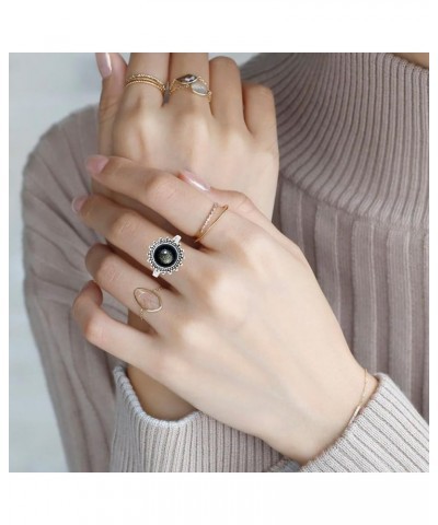 Silver Natural Obsidian Stone Ring for Women,Retro S925 Sterling Silver Gemstone Ring Jewelry Gift for Her A_Obsidian $15.92 ...