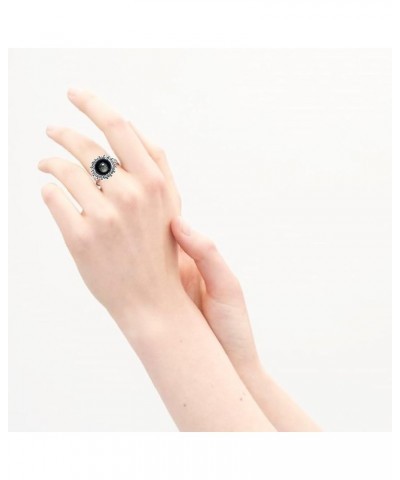 Silver Natural Obsidian Stone Ring for Women,Retro S925 Sterling Silver Gemstone Ring Jewelry Gift for Her A_Obsidian $15.92 ...