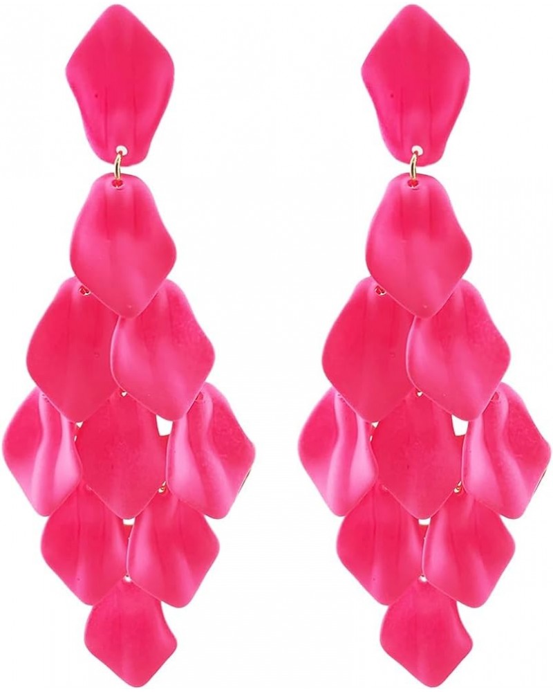 Arcylic Statement Big Earrings, Large Long Fashion Petal Chandelier Dangle Earrings for Women Hot Pink $9.35 Earrings