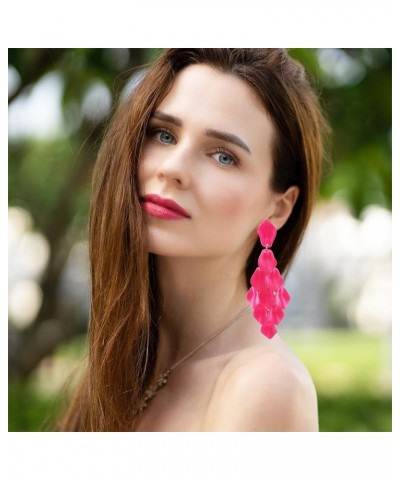 Arcylic Statement Big Earrings, Large Long Fashion Petal Chandelier Dangle Earrings for Women Hot Pink $9.35 Earrings