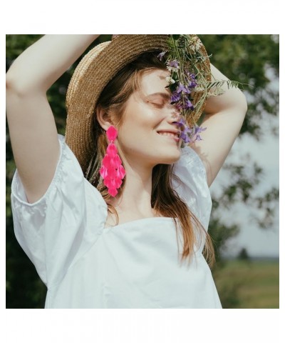 Arcylic Statement Big Earrings, Large Long Fashion Petal Chandelier Dangle Earrings for Women Hot Pink $9.35 Earrings