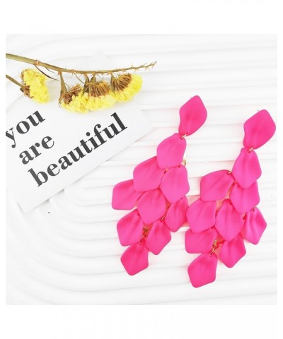 Arcylic Statement Big Earrings, Large Long Fashion Petal Chandelier Dangle Earrings for Women Hot Pink $9.35 Earrings