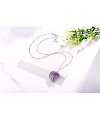 Amethyst Necklace for Women Heart Crystals Necklaces Amethyst Life Tree Wire Wrapped Gemstone Crystal Spiritual Witchcraft Re...