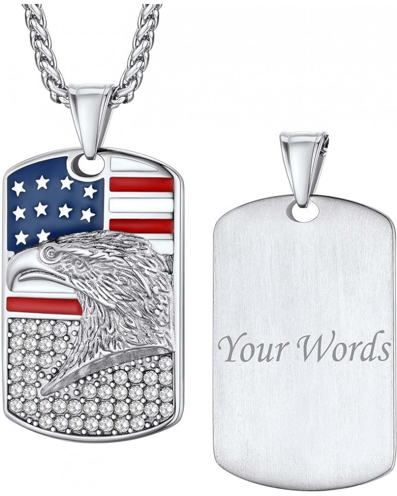 American Flag Patriotic Necklace Heavy Thick Stainless Steel Dog Tag Pendant for Men Boy Women, Great Gift for Naturalization...