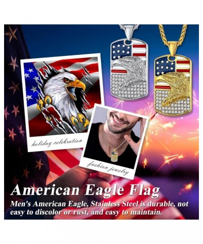 American Flag Patriotic Necklace Heavy Thick Stainless Steel Dog Tag Pendant for Men Boy Women, Great Gift for Naturalization...