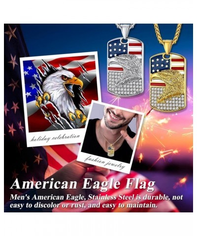 American Flag Patriotic Necklace Heavy Thick Stainless Steel Dog Tag Pendant for Men Boy Women, Great Gift for Naturalization...