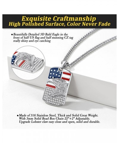 American Flag Patriotic Necklace Heavy Thick Stainless Steel Dog Tag Pendant for Men Boy Women, Great Gift for Naturalization...