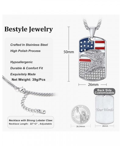 American Flag Patriotic Necklace Heavy Thick Stainless Steel Dog Tag Pendant for Men Boy Women, Great Gift for Naturalization...