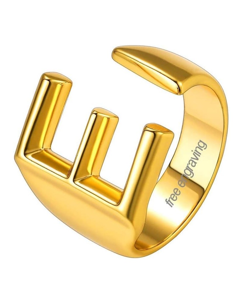 Nikel Free 18K Gold Plated Letter Rings, Fashion Monogram Jewelry Statement A-Z Wide Name Initial Alphabet Adjustable Open Ri...