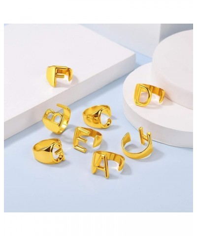 Nikel Free 18K Gold Plated Letter Rings, Fashion Monogram Jewelry Statement A-Z Wide Name Initial Alphabet Adjustable Open Ri...