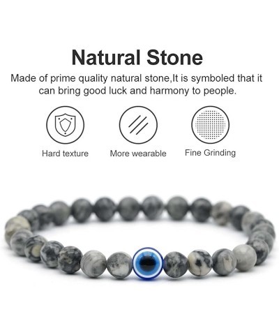 Natural Stone Agate Elastic Evil Eye Bracelet Kit with Charms Adjustable for Men Boyfriend for Gift Boys Stretch Bracelet for...