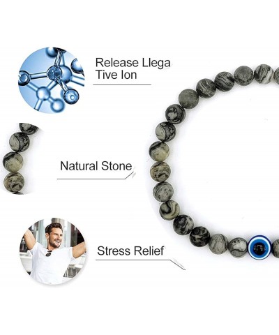 Natural Stone Agate Elastic Evil Eye Bracelet Kit with Charms Adjustable for Men Boyfriend for Gift Boys Stretch Bracelet for...