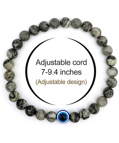 Natural Stone Agate Elastic Evil Eye Bracelet Kit with Charms Adjustable for Men Boyfriend for Gift Boys Stretch Bracelet for...