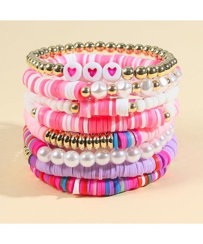 5-12Pcs Surfer Bead Bracelets Set Y2k Star Love Heart Charms Bracelets Vinyl Disc Heishi Colorful Clay Beaded Stretch Bracele...