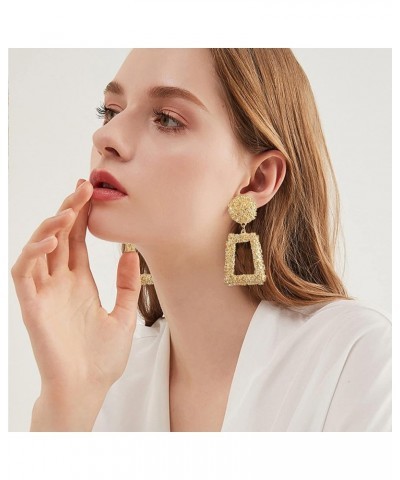 Gold Statement Geometric Dangle Earrings Big Rectangle Drop Earrings for Women Fashion Large Stud Earrings for Girls Gold $6....