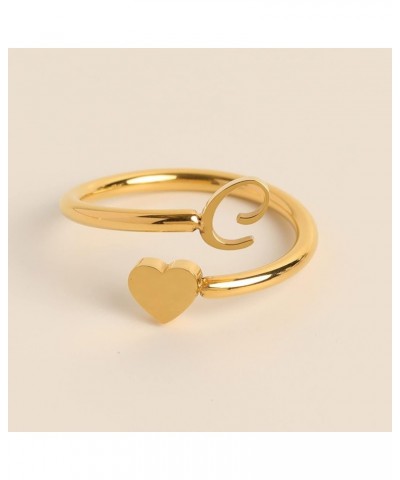 Gold Plated Initial Heart Ring Stackable Rings for Women, Adjustable Ring Heart Initial Rings for Women Teen Girls C $5.82 Rings