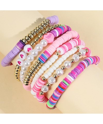 5-12Pcs Surfer Bead Bracelets Set Y2k Star Love Heart Charms Bracelets Vinyl Disc Heishi Colorful Clay Beaded Stretch Bracele...