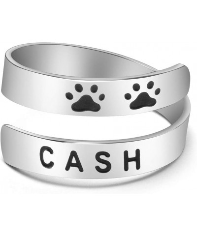 Custom Dog Name Ring Stainless Steel Paw Print Adjustable Rings Dainty Dog Memorial Sympathy Gifts for Women Men Girls Her Pe...