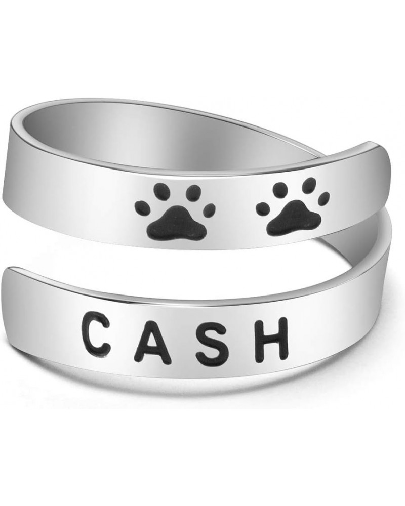 Custom Dog Name Ring Stainless Steel Paw Print Adjustable Rings Dainty Dog Memorial Sympathy Gifts for Women Men Girls Her Pe...