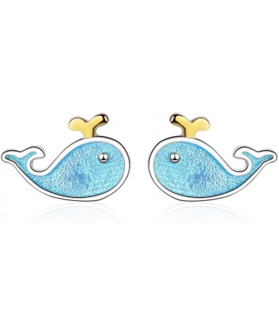 Tiny Blue Enameled Whale Stud Earrings Cute Sea Animal Life Ear Studs for Women Girls $6.48 Earrings