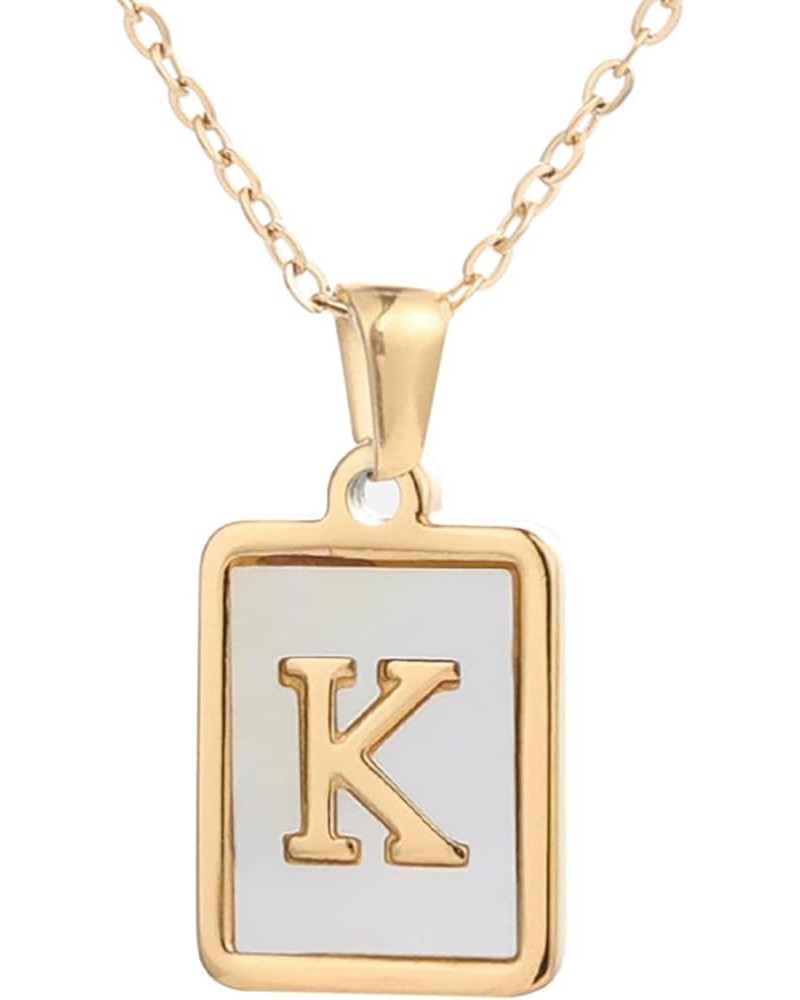 Opal 26 Letters Necklace Square Letter Necklace Gold Color with Shells Titanium Steel English Necklace for Women K $6.11 Neck...