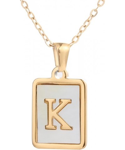 Opal 26 Letters Necklace Square Letter Necklace Gold Color with Shells Titanium Steel English Necklace for Women K $6.11 Neck...