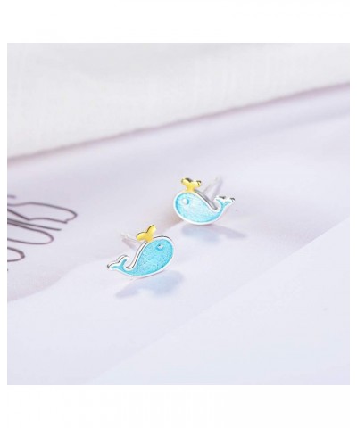 Tiny Blue Enameled Whale Stud Earrings Cute Sea Animal Life Ear Studs for Women Girls $6.48 Earrings