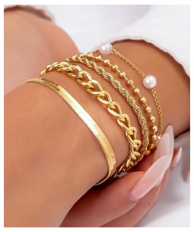 Gold Bracelets for Women, 14K Real Gold Plated Jewelry Sets for Women Gold Dainty Chain Link Bead Bracelet Stackable Layered ...