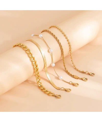 Gold Bracelets for Women, 14K Real Gold Plated Jewelry Sets for Women Gold Dainty Chain Link Bead Bracelet Stackable Layered ...