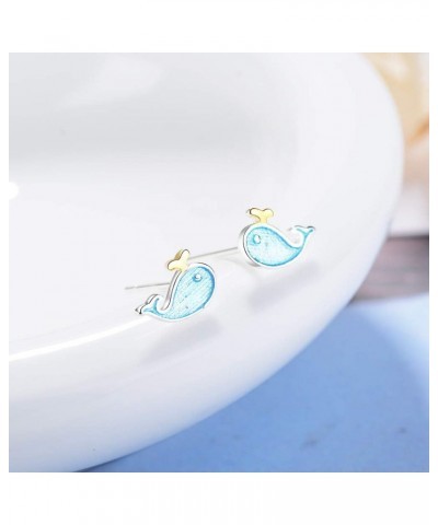 Tiny Blue Enameled Whale Stud Earrings Cute Sea Animal Life Ear Studs for Women Girls $6.48 Earrings