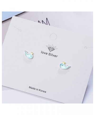 Tiny Blue Enameled Whale Stud Earrings Cute Sea Animal Life Ear Studs for Women Girls $6.48 Earrings