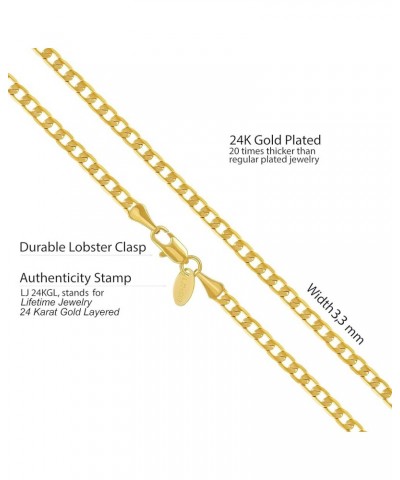 Beveled Cuban Link Curb Chain Necklaces 24k Real Gold Plated (3mm, 6mm & 9.5mm) 16 inches 3mm Gold $39.82 Necklaces