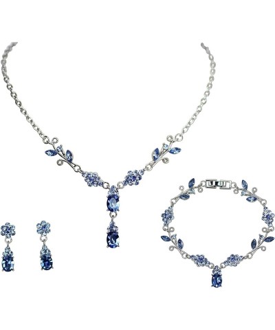 Formal Rhinestone Floral Necklace Bracelet Earrings Set Blue $19.12 Jewelry Sets