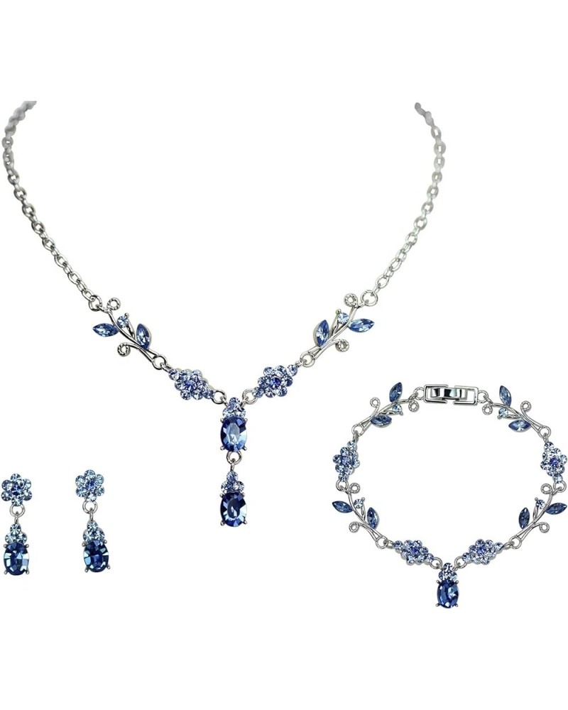 Formal Rhinestone Floral Necklace Bracelet Earrings Set Blue $19.12 Jewelry Sets