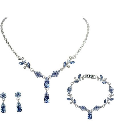 Formal Rhinestone Floral Necklace Bracelet Earrings Set Blue $19.12 Jewelry Sets